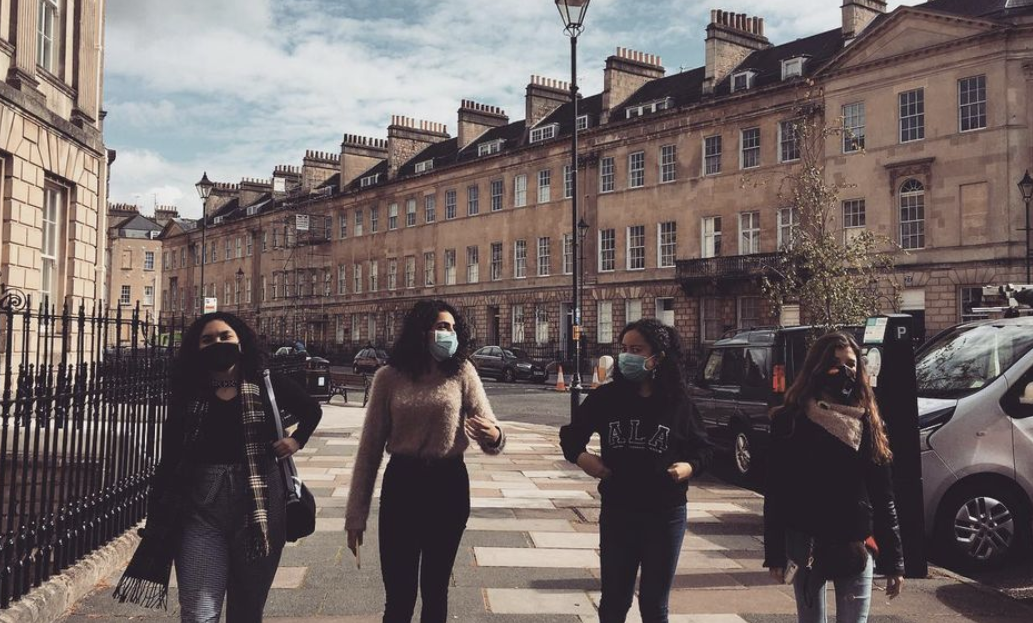 First-year international students in F&M's Bath cohort exploring the streets of Bath