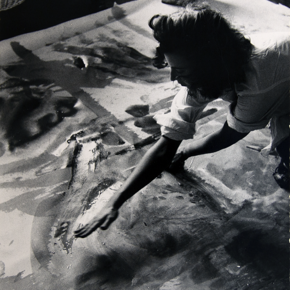 Painter Helen Frankenthaler works on an abstract expressionist painting in her studio, New York City, 1957. Burt Glinn (American, 1925â€“2008)