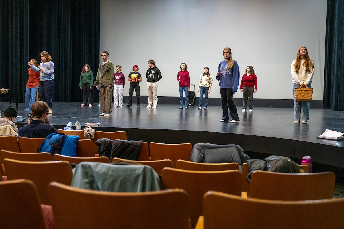 Students rehearsing for the F&M Players production of "Into the Woods."