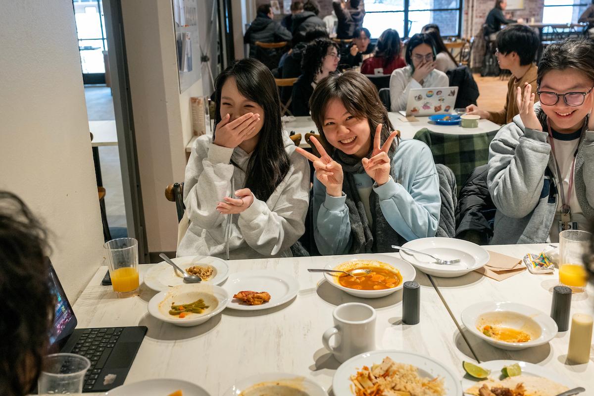 Students in the dining hall. 
