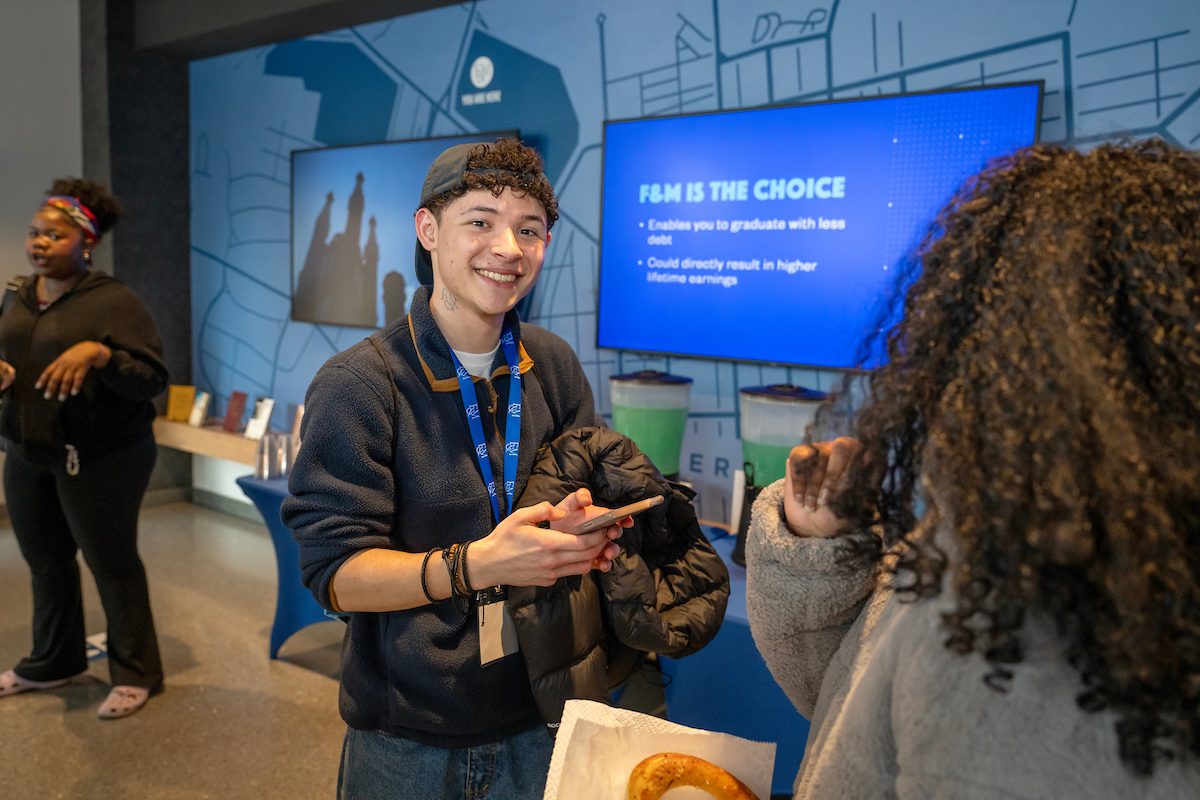 A student in the Welcome Center