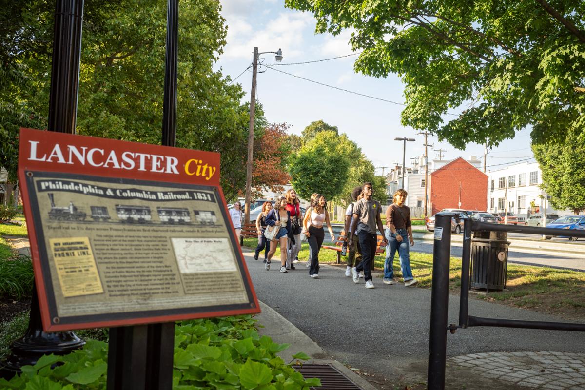 Students walking to Lancaster