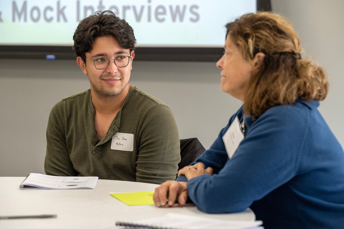 F&M student participates in a mock job interview at senior boot camp. 
