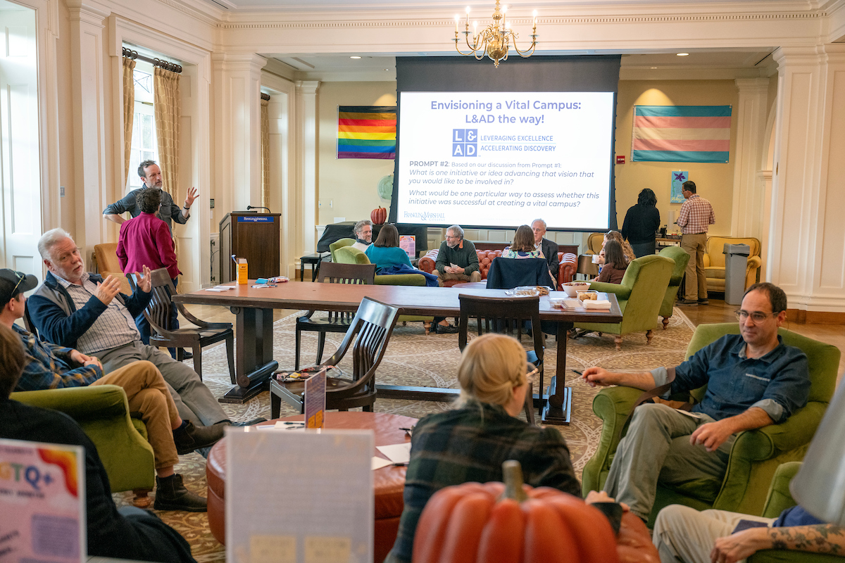 F&M faculty and professional staff at a discussion session on creating a "vital campus."