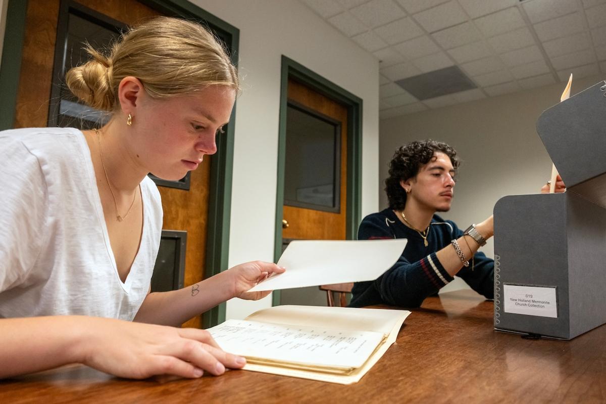 F&M students conducted research at Mennonite Life, a Mennonite history organization in Lancaster County, as part of the Reckoning With Lancaster project.