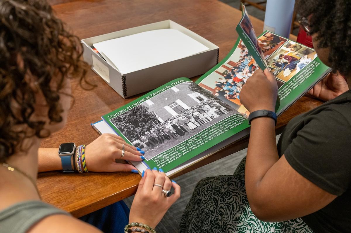 Students perused the archives at Mennonite Life to learn about the history of immigration in Lancaster County.