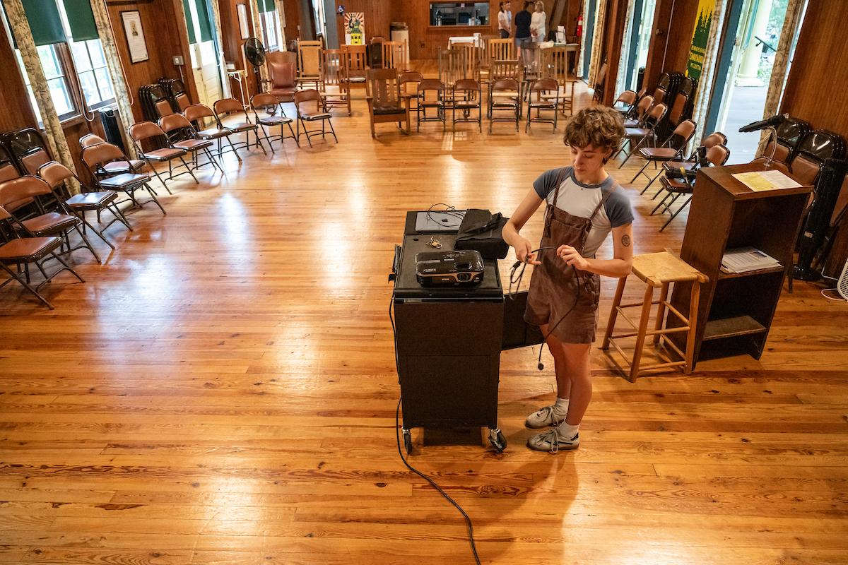 Layla Beyer '27 in Mount Gretna's historic Hall of Philosophy