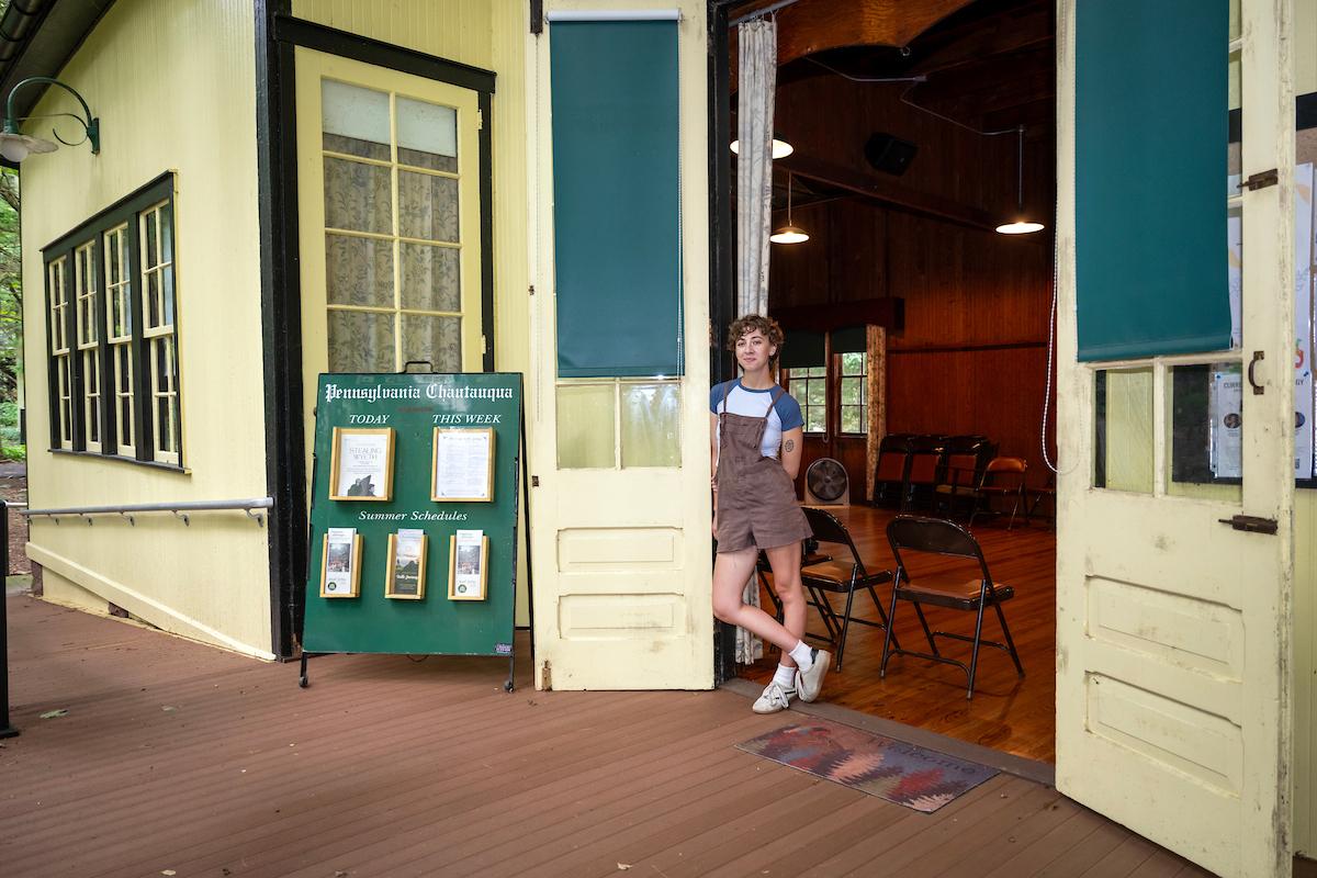 Layla Beyer '27 in Mount Gretna's historic Hall of Philosophy