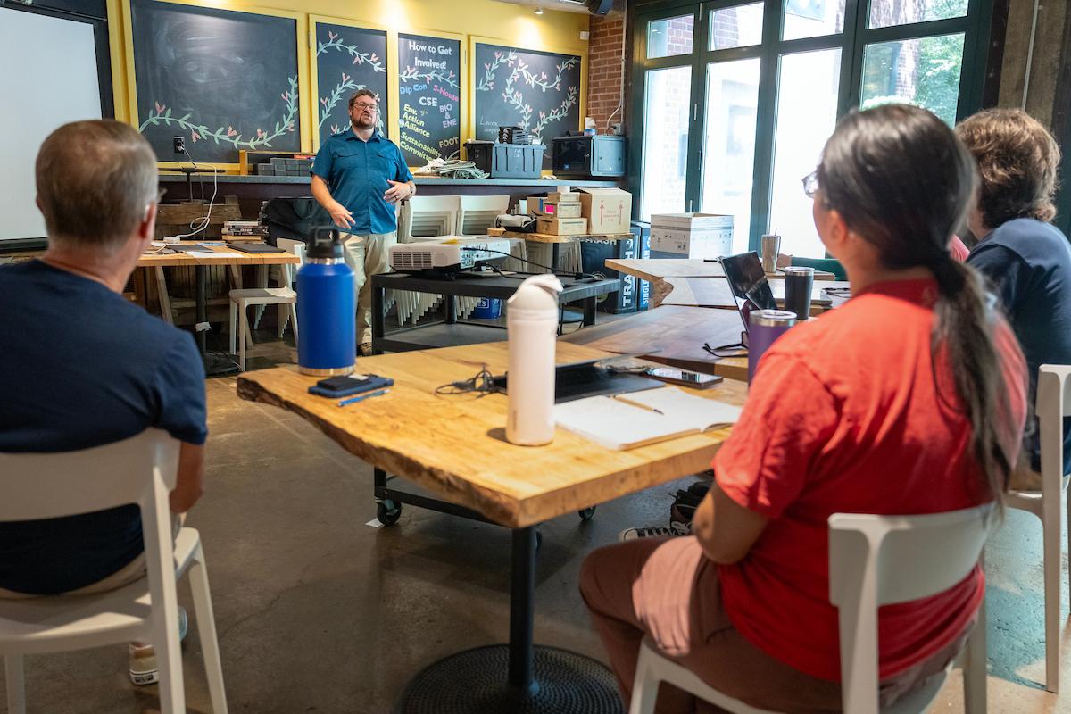 Professional brewer and distiller Colin Presby ’06 discusses his career with Brewing Science students at a July 29 class. 