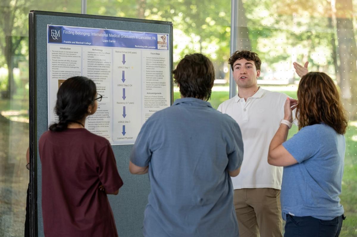 Liam Carno ’27 discusses his work on international medical graduates who have relocated to Lancaster.