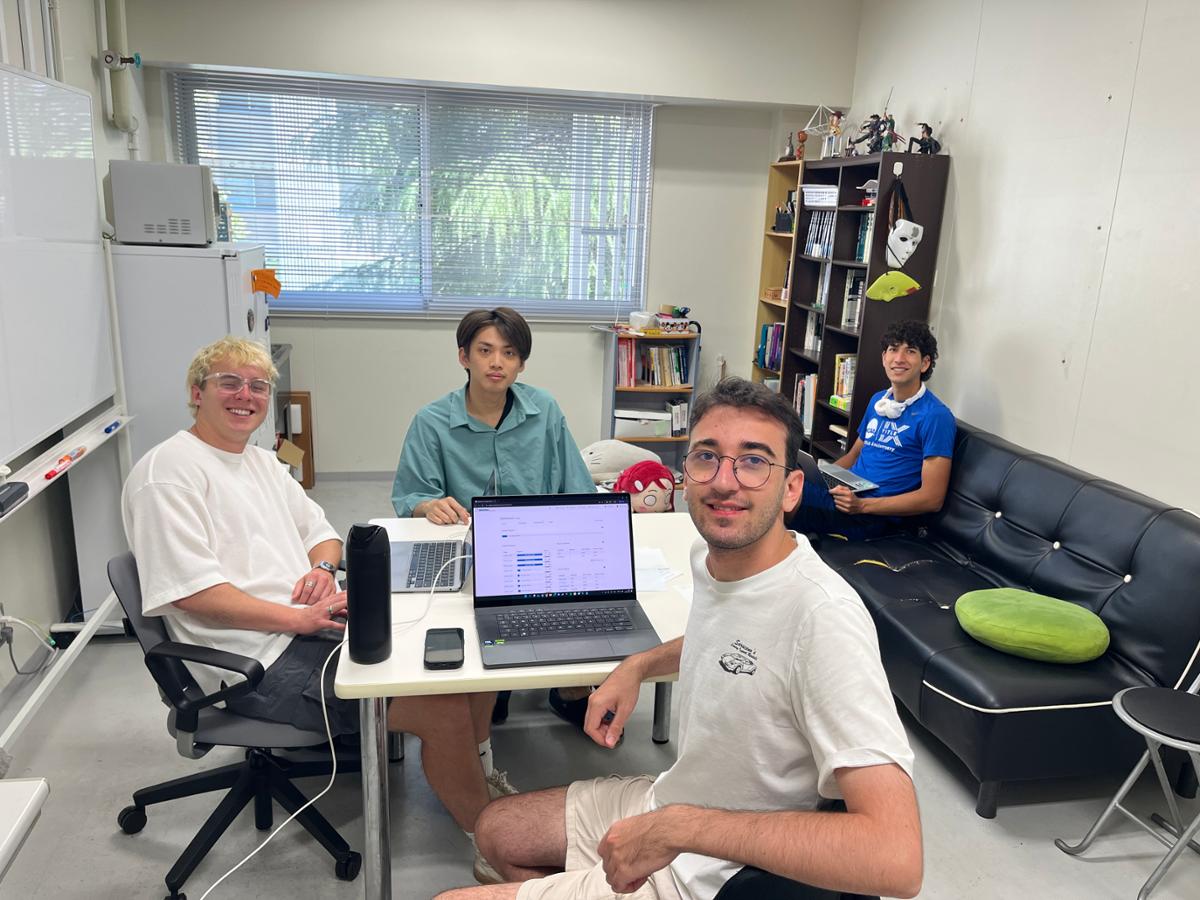 Adeon Muyskens '26, Volkan Turan '27, and Tai Jespersen '26 worked with Ryo, a Kumamoto University undergraduate student.