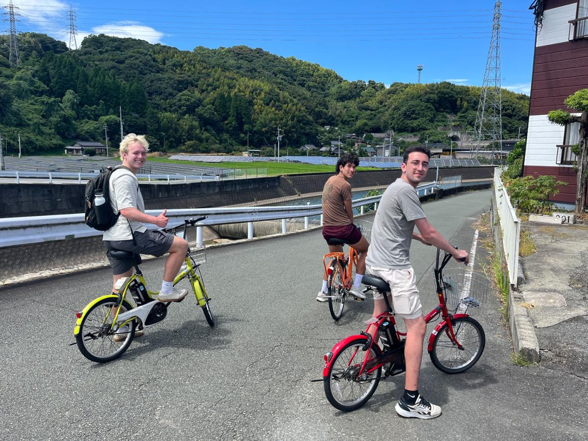 Adeon Muyskens '26, Tai Jespersen '26, and Volkan Turan '27 going for a bike ride.
