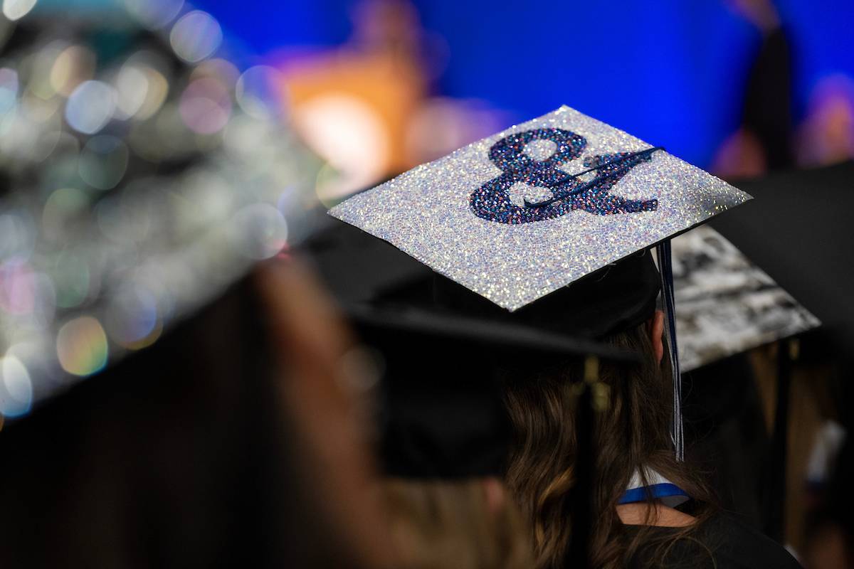 F&M grad mortarboard ampersand