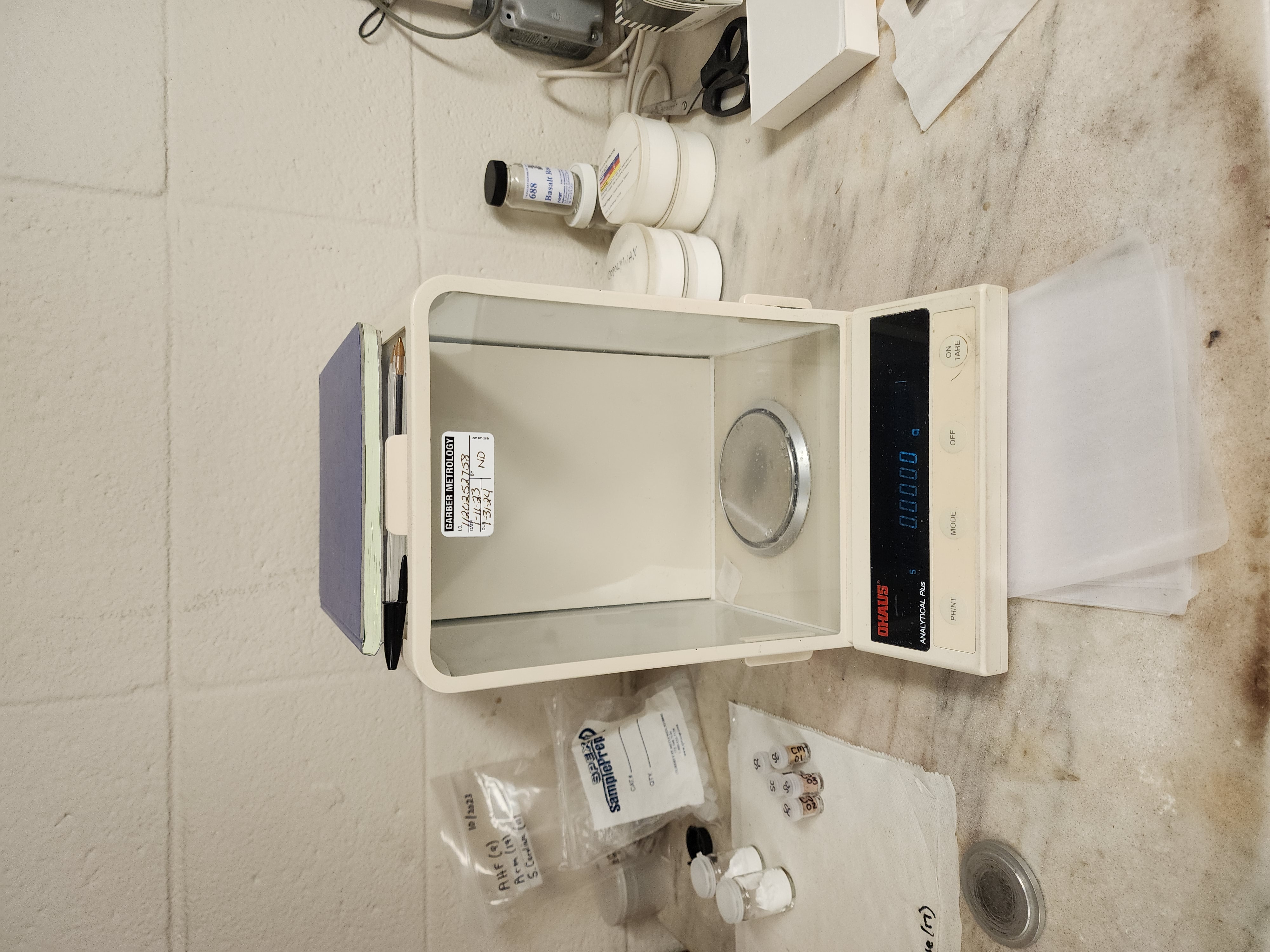 Analytical balance used for weighing rock powders