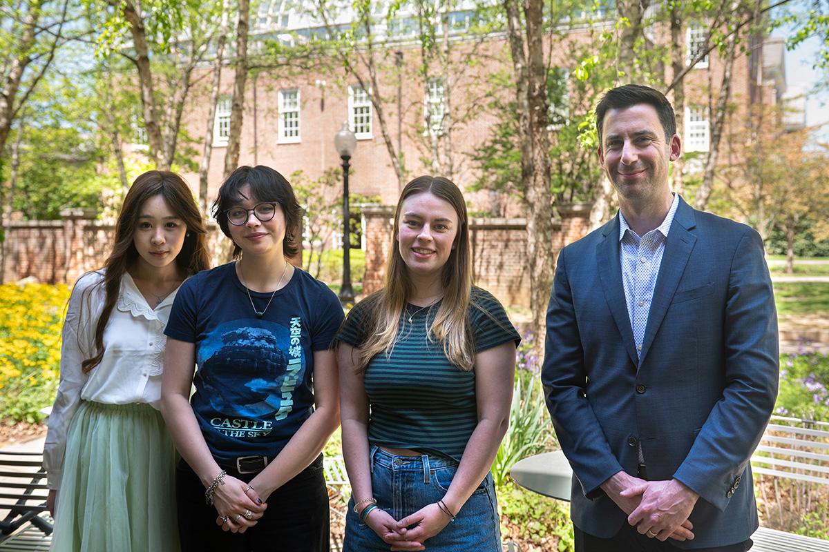 Student researchers Lottie Zhao '27, Sonja Luyten '27, Lauren Caltrider '26 and co-principal investigator Associate Professor of Environmental Studies Eric Hirsch