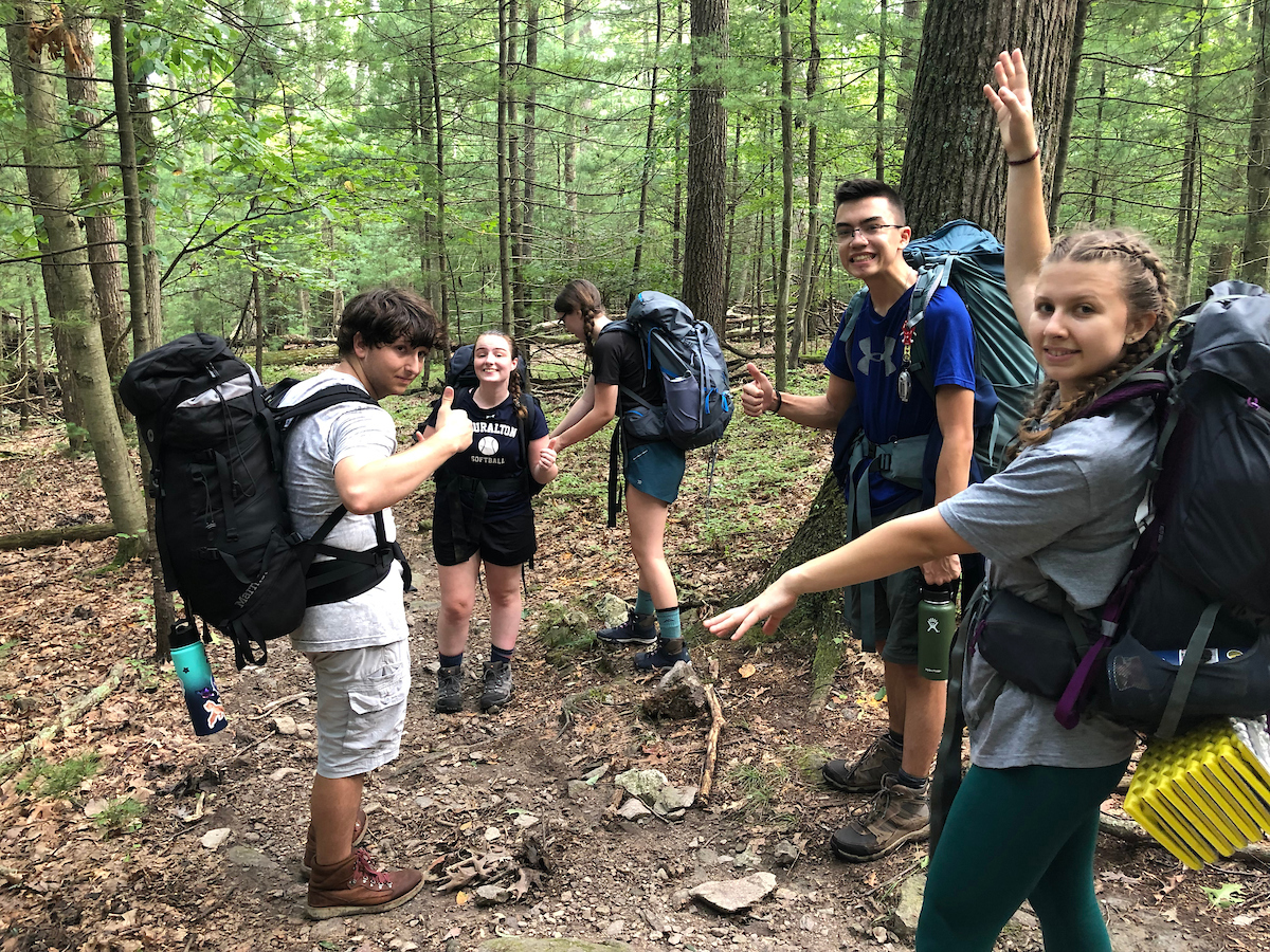 Students pose on the Appalachian trail as part of the FOOT pre-arrival program