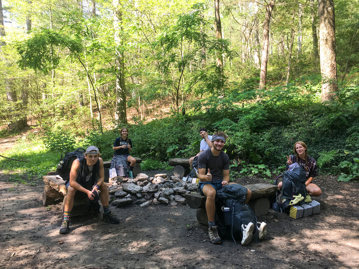 Students pose on the Appalachian trail as part of the FOOT pre-arrival program