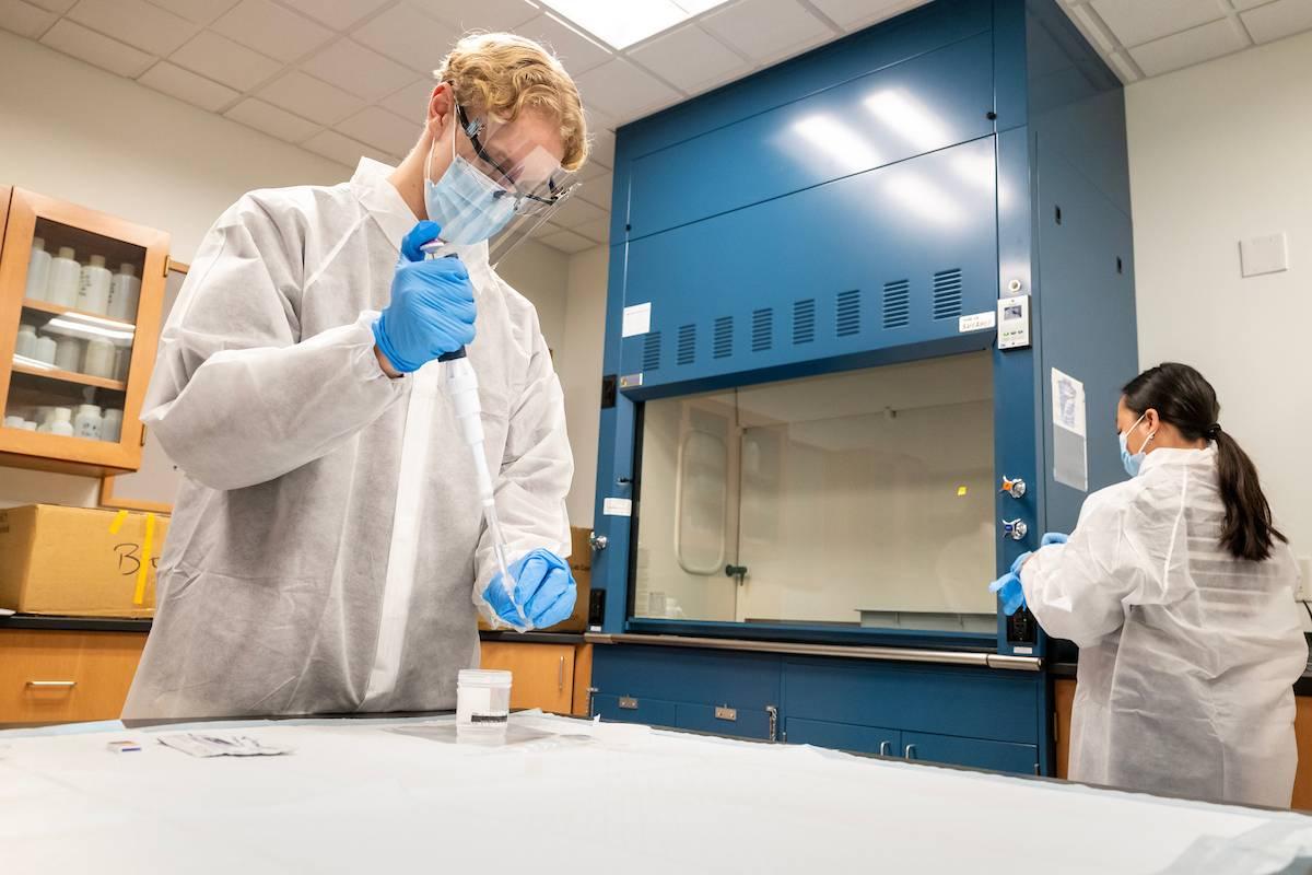 Josh Anderson works in F&M's Biosafety Level 2 lab