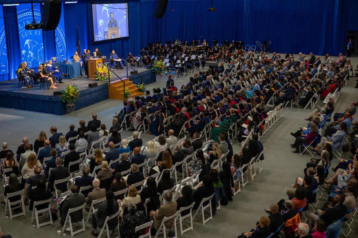 The investiture ceremony drew a distinguished audience of alumni, students, faculty, staff, local leaders, and delegates from across the nation’s higher education landscape. (Photo by Deb Grove)