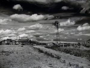 black and white depression-era farm
