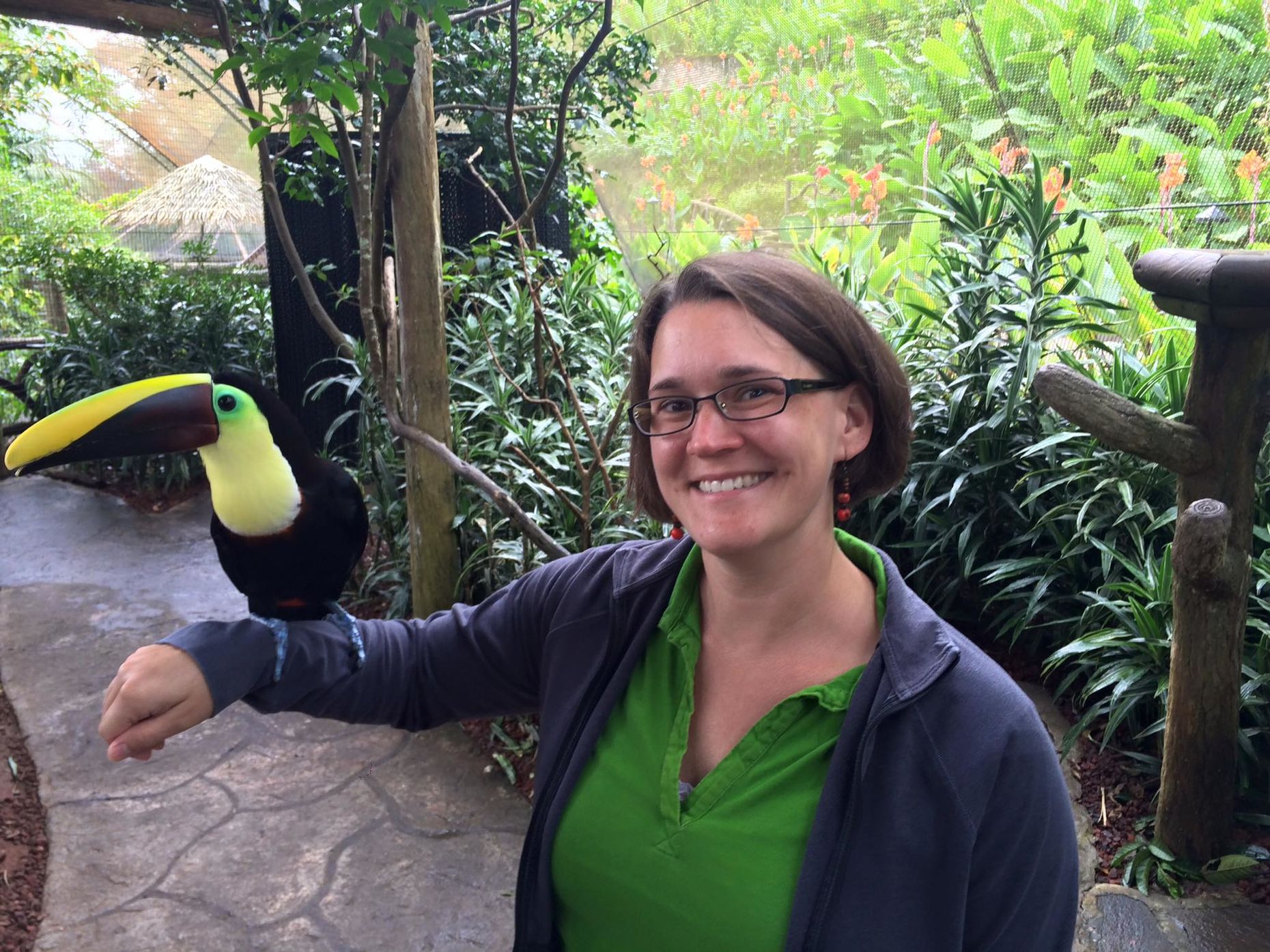 Jaime Blair (right) and toucan