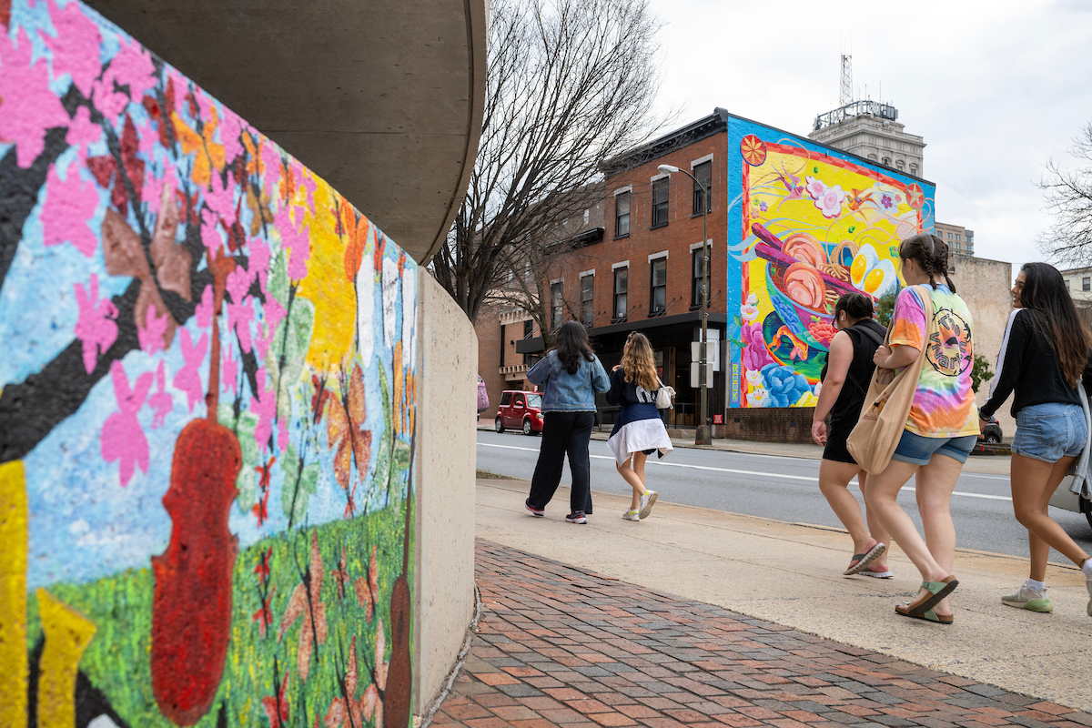 Students walk in downtown Lancaster