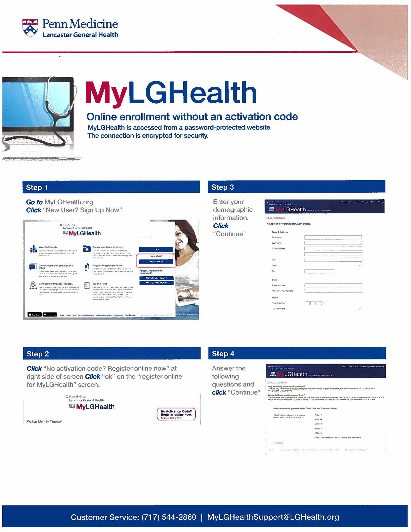 First set of instructions to create MyLGHealth account