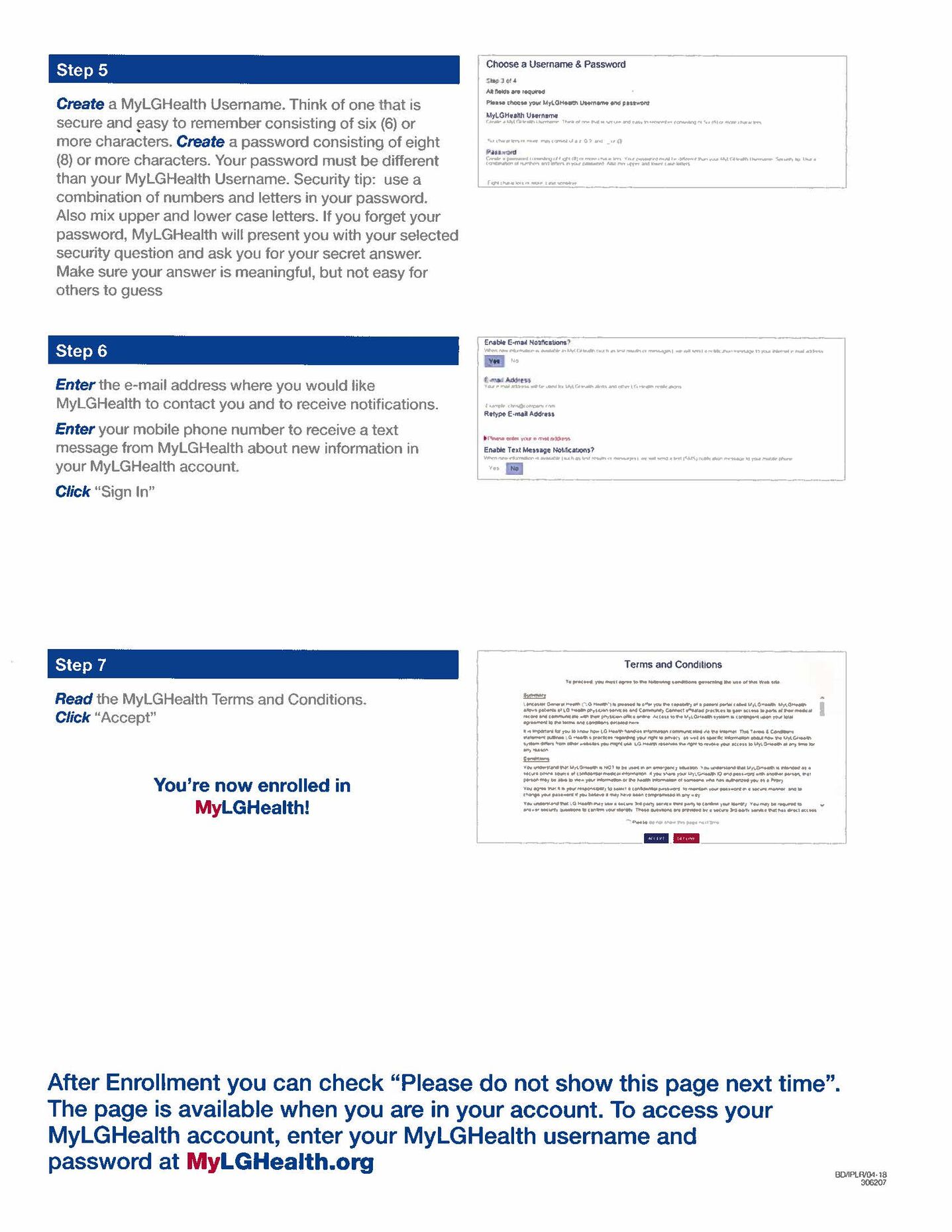 Second set of instructions to create MyLGHealth account