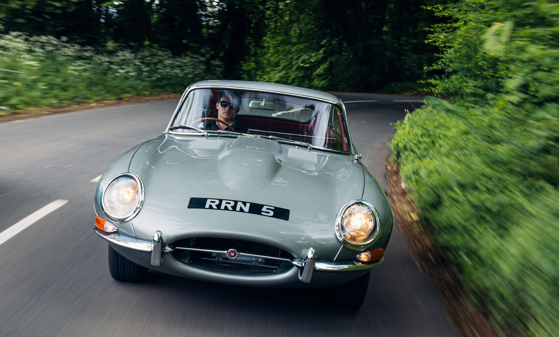 Greg Duckloe '13 at the wheel of a Jaguar E-Type Series 1 3.8-litre Fixed Head Coupe in Hertfordshire, U.K.