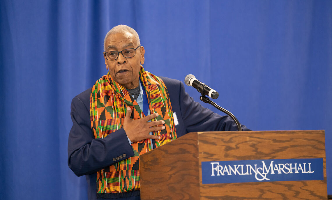 Frederick M. Reed '58 is recognized at the The African American Alumni Council Sydney N. Bridgett '51 Award ceremony honoring alumni of African descent for outstanding achievement in a chosen profession or endeavor.