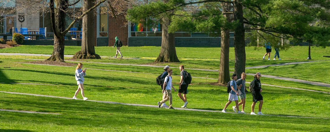 Students walking across the residential quad.
