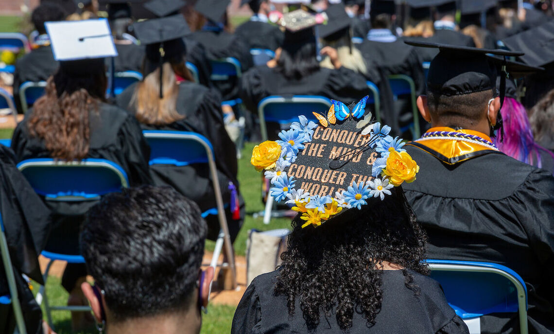 Members of the Class of 2021 celebrate during F&M Commencement held May 15 at Lancaster Clipper Stadium.