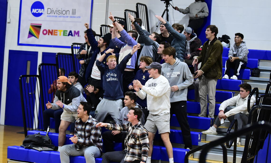 Fans cheer on the women's basketball team during a Centennial Conference clash vs. Dickinson in Mayser Gymnasium.
