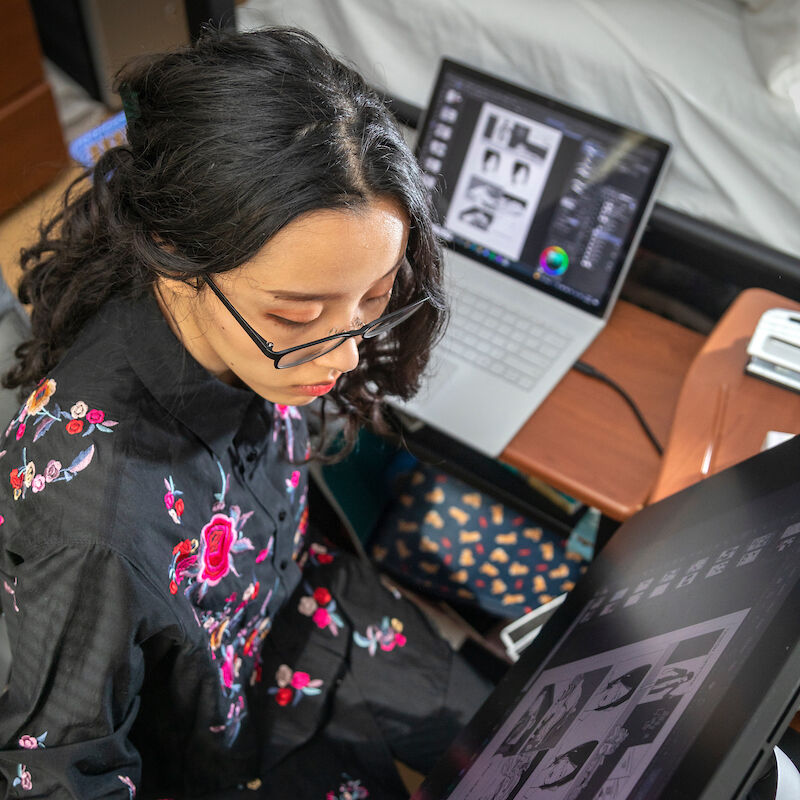 Sojin Shin working on her graphic novel, 