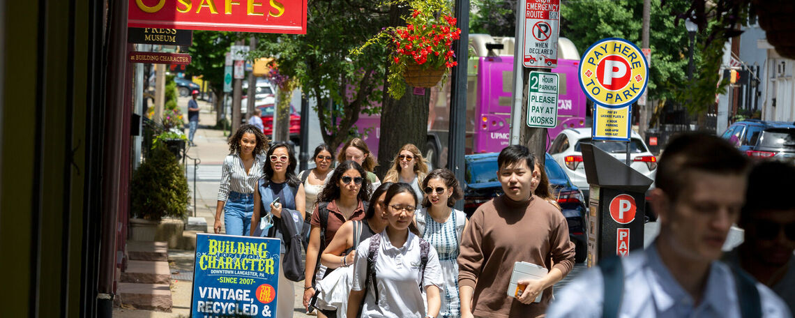 Creativity, Innovation and the Future of Work at F&M (CIFOW) participants take a stroll through downtown Lancaster City.