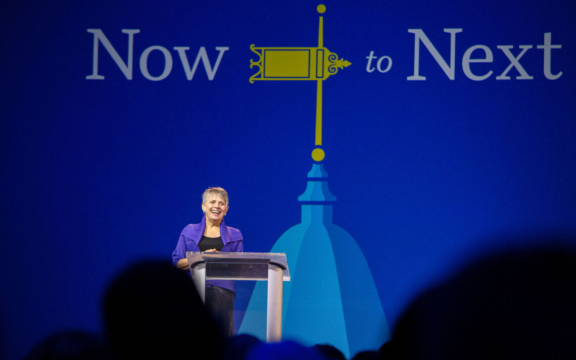 Franklin & Marshall President Barbara Altmann announces the launch of the College's comprehensive Now to Next campaign in 2018.