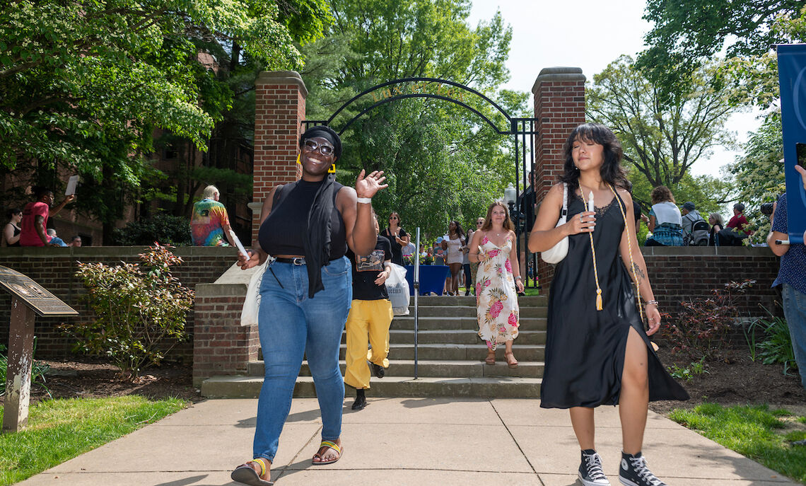 Graduating seniors take a final stroll through campus as members of the Franklin & Marshall community join them to celebrate their four years of achievement.