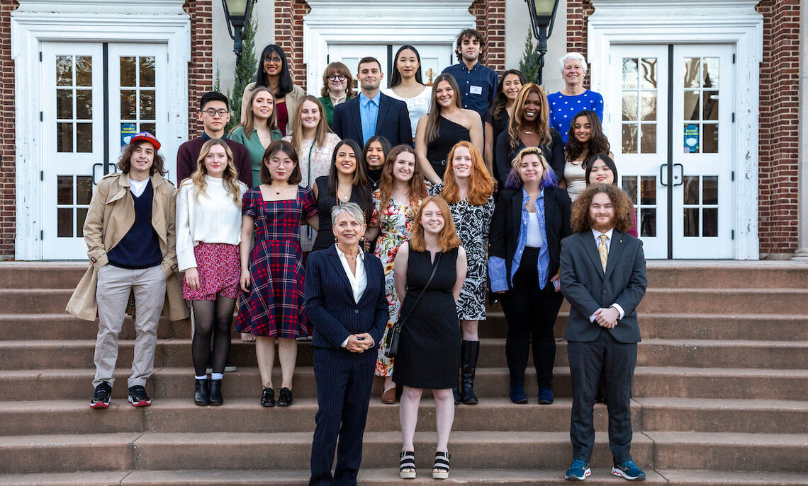 F&M President Barbara Altmann with December 2021 winter graduates.