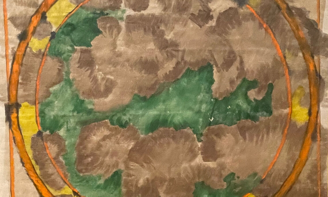 Padmini Mongia. Linen mandala #4, 2022. Walnut, other ink, and acrylic on linen, 30 1/2 x 30 1/2". Courtesy of the artist.