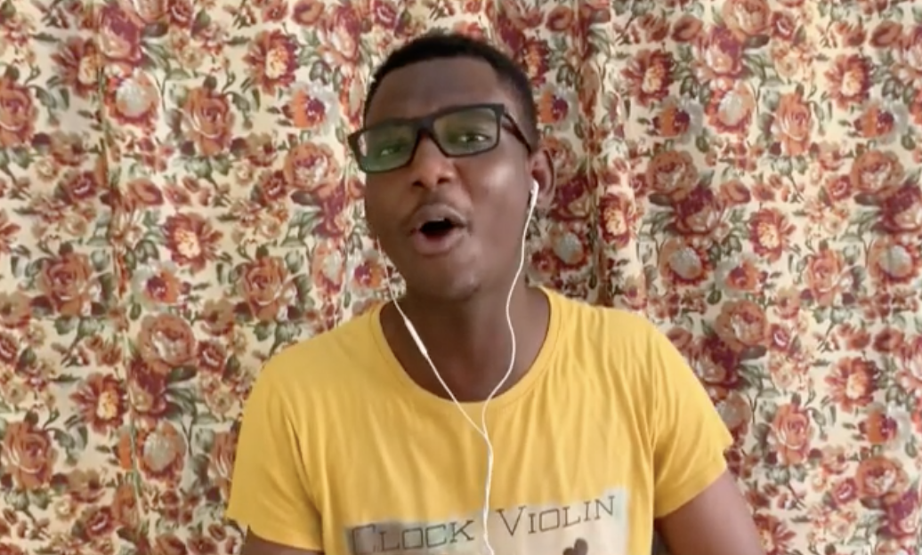 Dauda Labaran, first-year international student from Ghana, remotely participating in F&M Idol