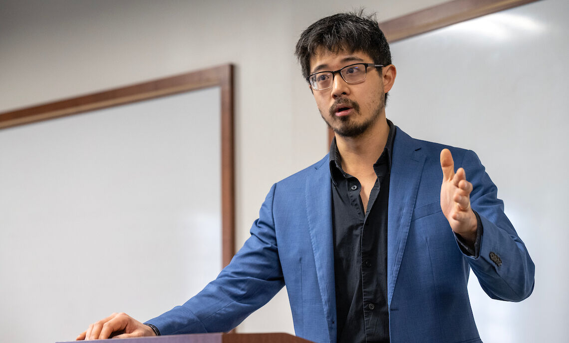 F&M graduate Asawin Suebsaeng '11 visited campus in March 2023 to share insights drawn from his career as a political reporter.