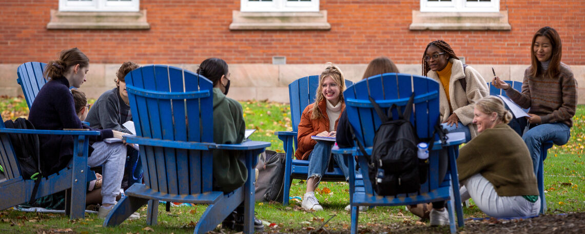 Students convene outside at F&M campus in fall