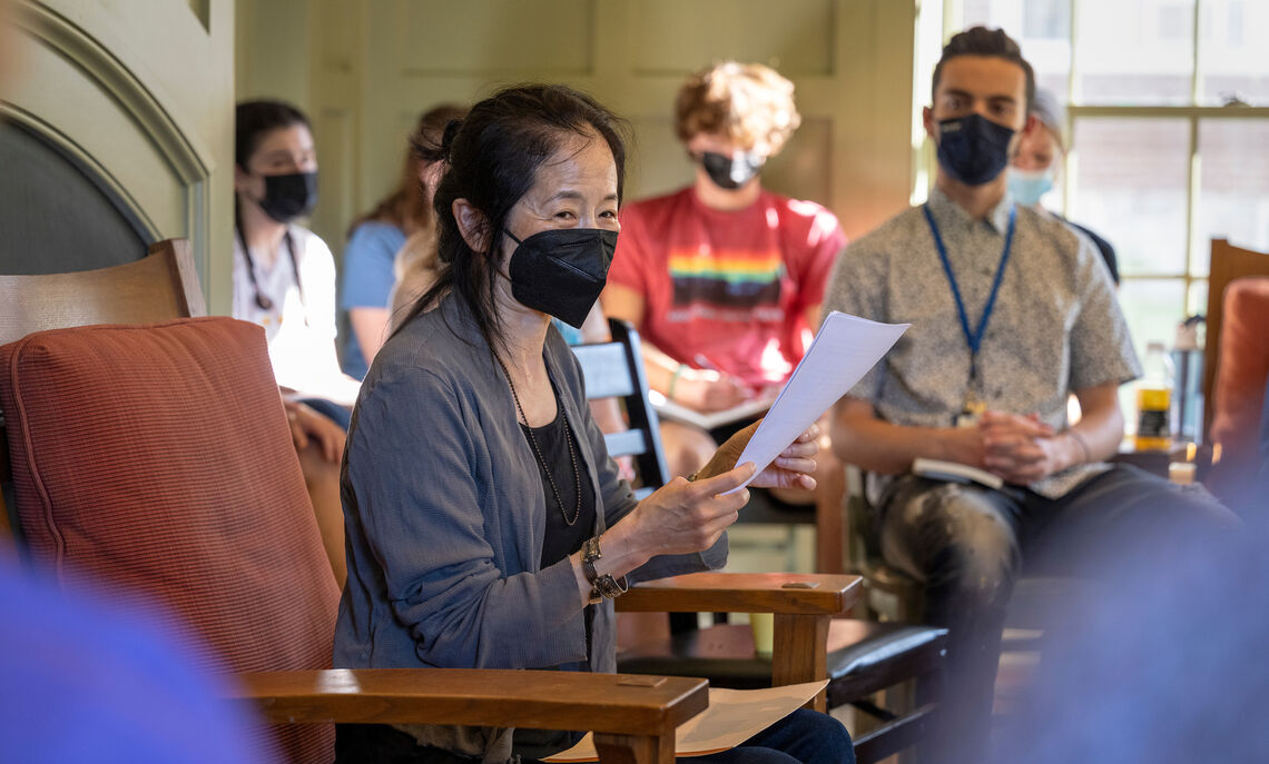 Novelist and short story writer Julie Otsuka, Franklin & Marshall College’s 2022-23 Hausman lecturer, participated in a Sept. 13 craft talk with students at the Writer's House.