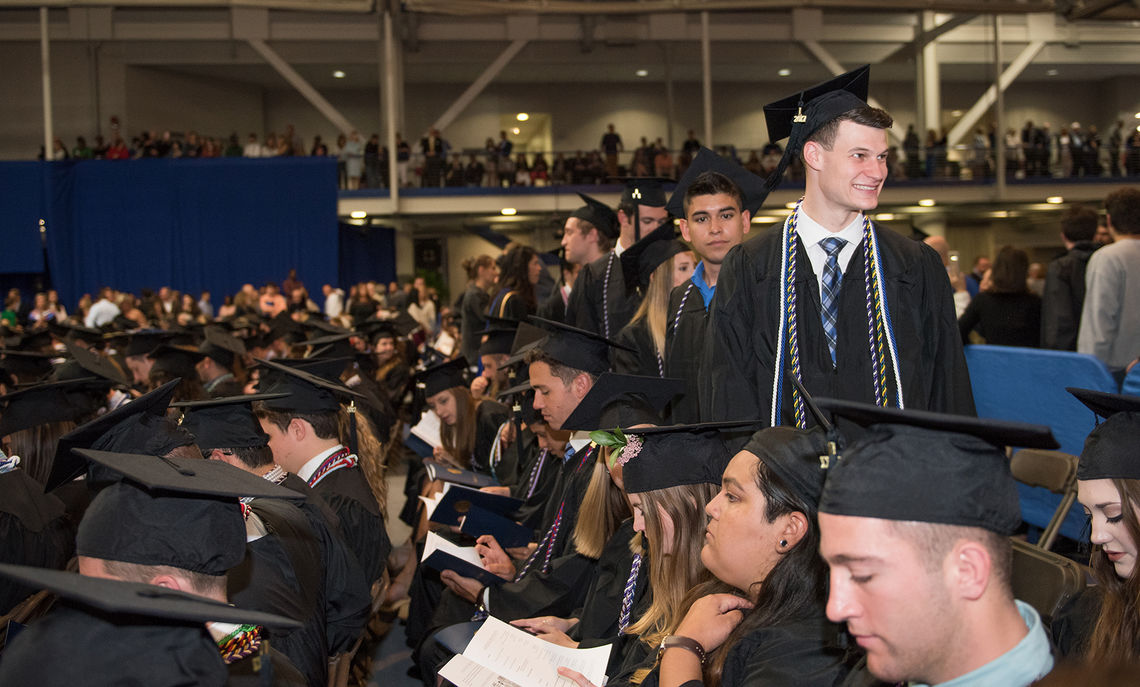 Eager soon-to-be-graduates line up to receive their diplomas during F&M's Commencement ceremony.