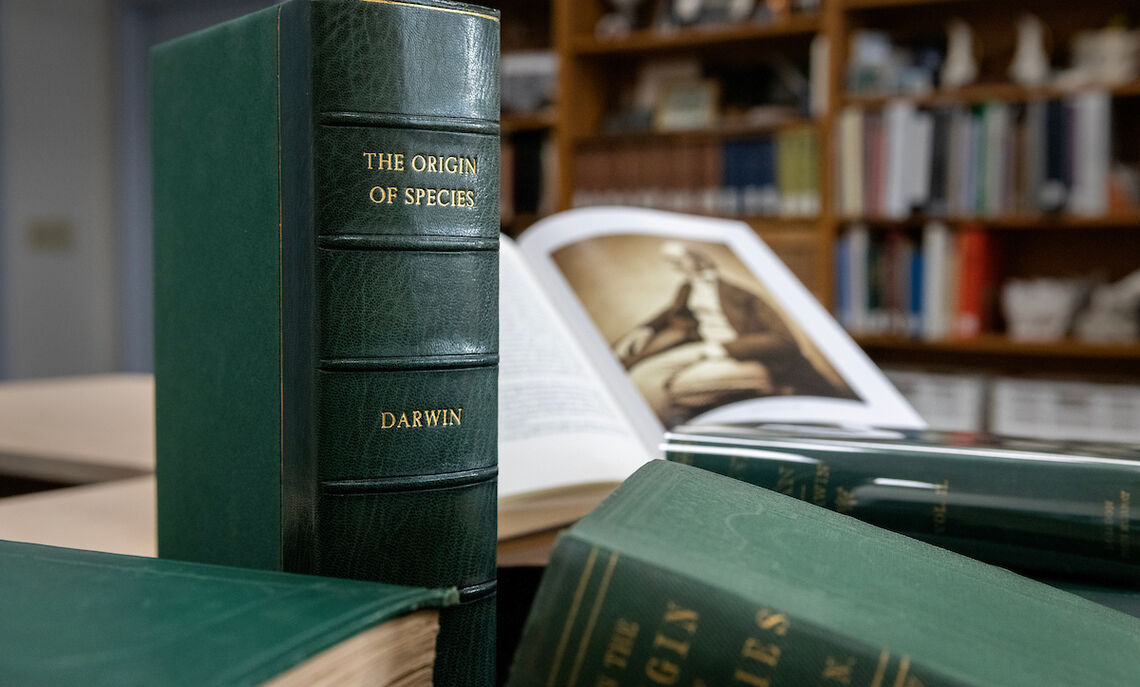 Former F&M board chair Dr. Lawrence Bonchek, P’91, and Dr. Rita Bonchek, P’91, are lending several of their first-edition Darwin monographs to the College through Feb. 24.