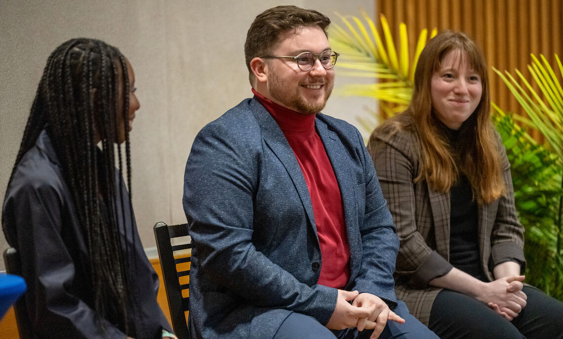 Young alumni panelists Danielle Sang '18, Wyatt Behringer '18 and Emma Corrado '16.