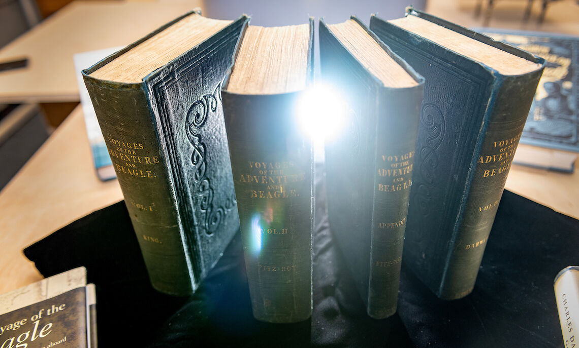 Former F&M board chair Dr. Lawrence Bonchek, P’91, and Dr. Rita Bonchek, P’91, are lending several of their first-edition Darwin monographs to the College through Feb. 24.