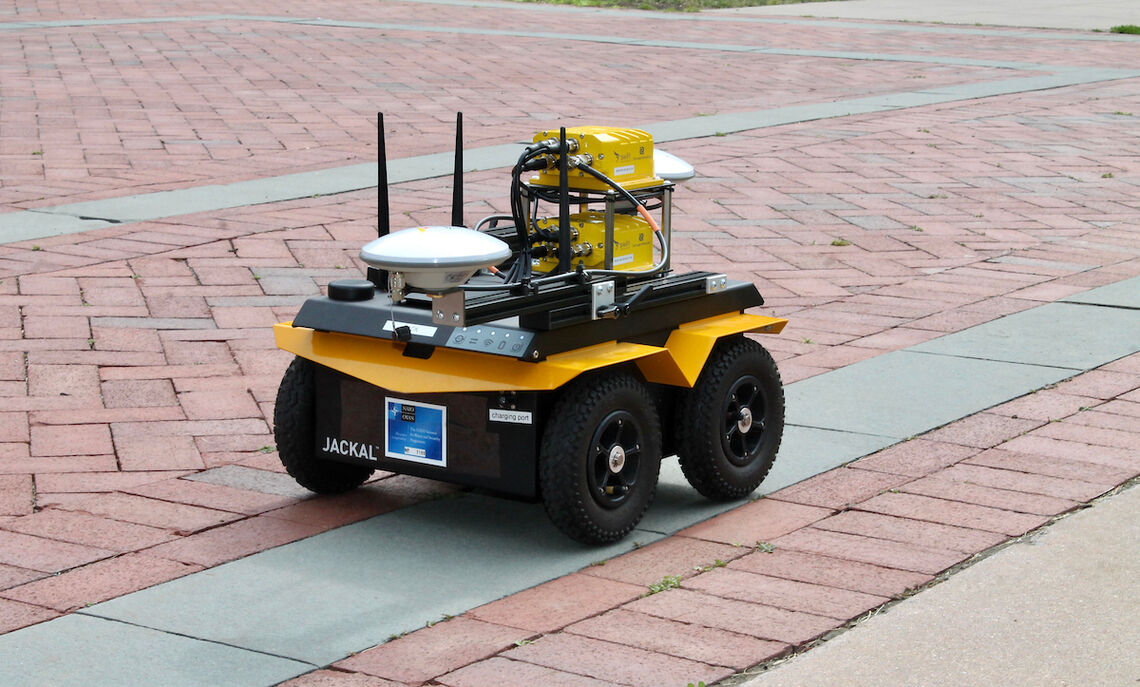 Jackal is a prototype developed through F&M faculty and student research, and in partnership with an international consortium. It's purpose is to detect land mines.