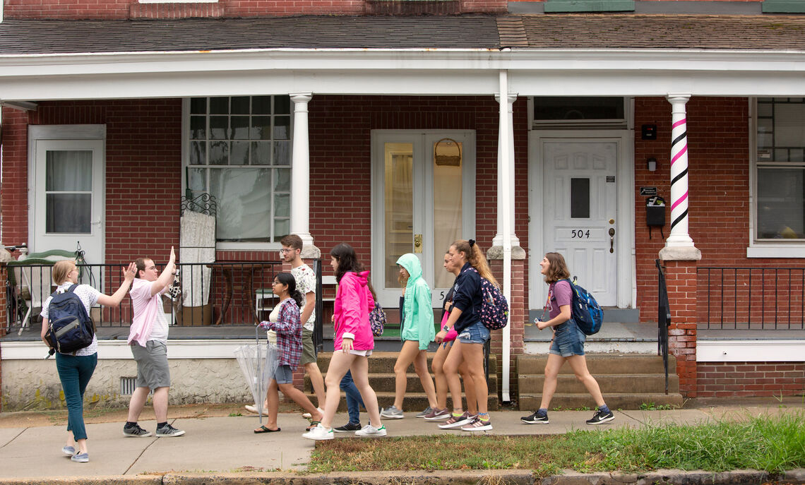 F&M students walk among Lancaster City's many row homes. The most common source for lead is in homes built before 1978, when lead-based paints were banned.