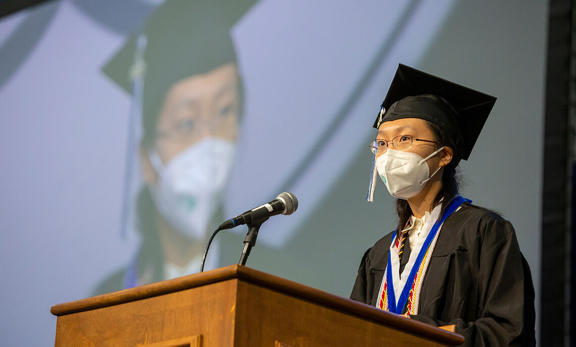 Williamson Medalist Hailan Yu '22 addresses her classmates and recounts the many lasting memories she will take away from her time at F&M.